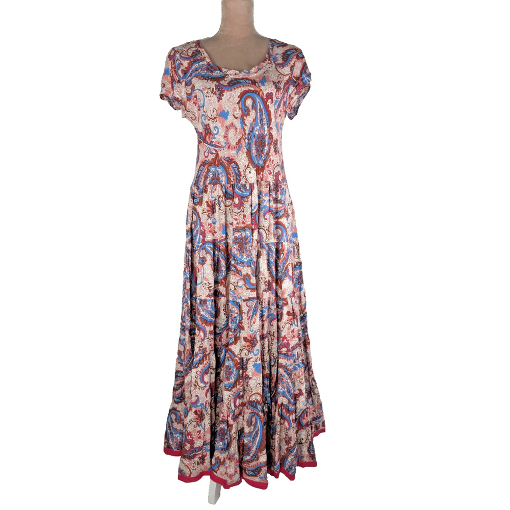Soft Surroundings Kara Maxi Dress Framboise Paisley Tiered Sz S Boho Peasant